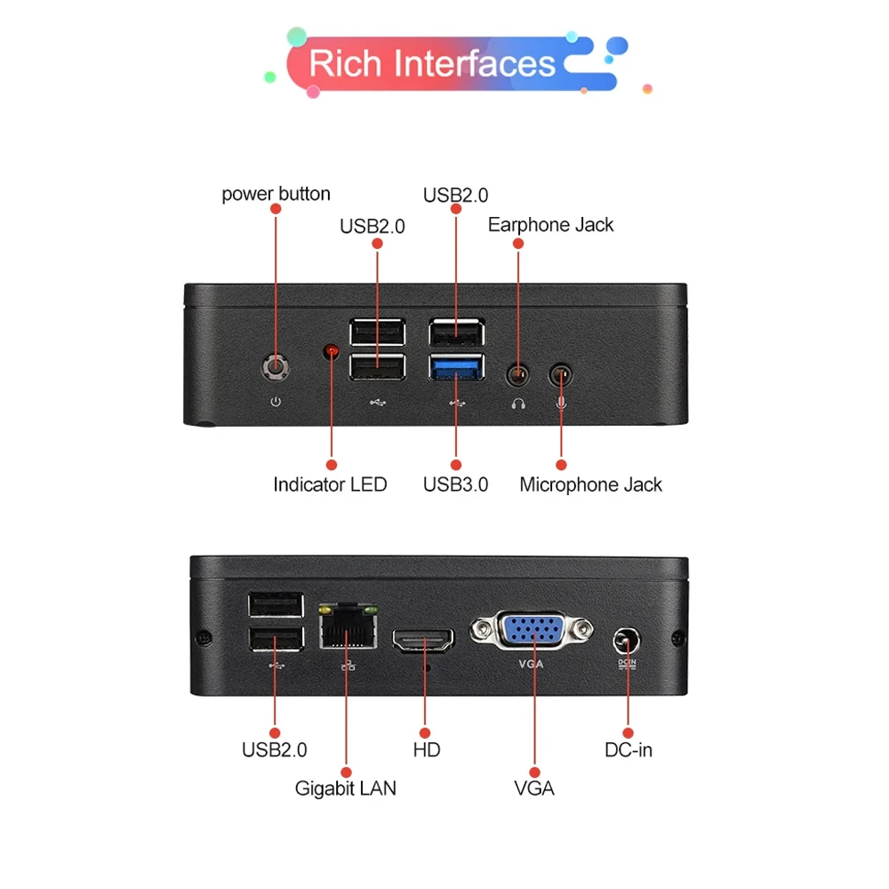 Mini pc com intel core atom x5-z8350, processador cpu, 4 vão ram, 64 vão, ssd, hdmi, vga, wifi, windows 10, tv box, pc de mineração, fanless