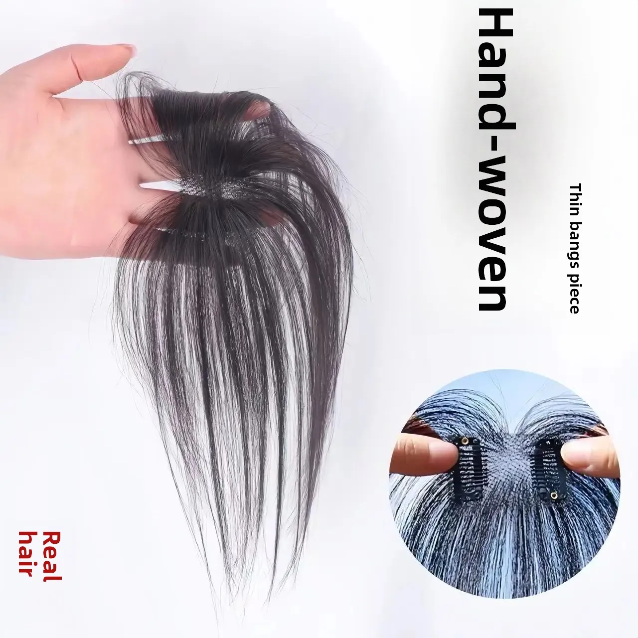 Peluca de mujer con flequillo aireado, pieza de cabello, cubiertas de aspecto Natural, pelo gris, bloque esponjoso, fibra sintética, extensión de cabello de estilo asiático
