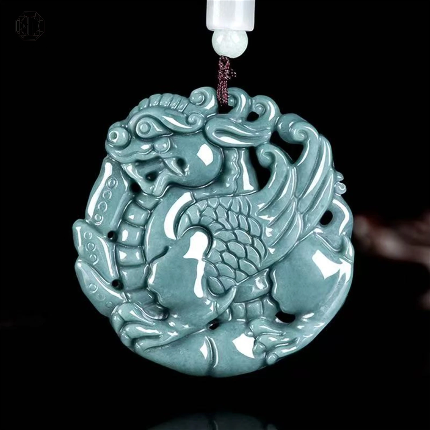 Natural Grade A Jadeite Blue Water Three Dimensional Flying Kylin Money Pendant Ice Translucent Unisex Men Women Gemstone