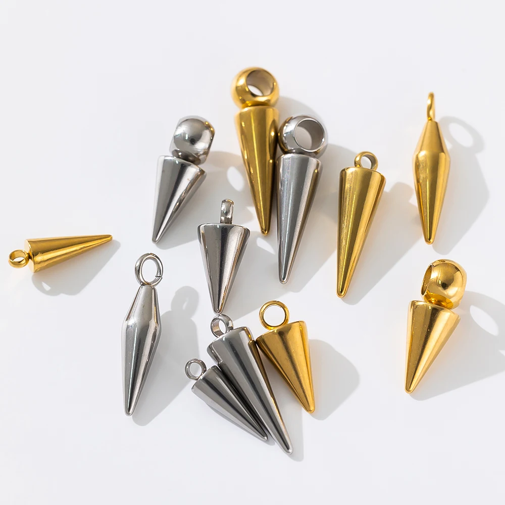 10Pcs/Lot Stainless Steel Hypoallergenic Cone Shape Solid Charm Pendants For DIY Earring Necklace Jewelry Making Craft Supplies