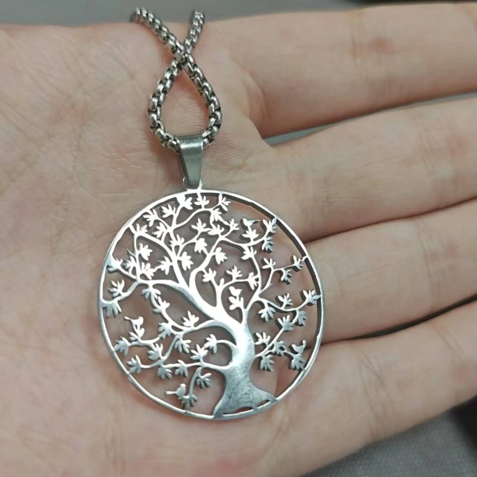 Baum des Lebens Anhänger Halskette Edelstahl Schmuck Geburtstagsgeschenk für Frauen Männer Paar – Detail 2