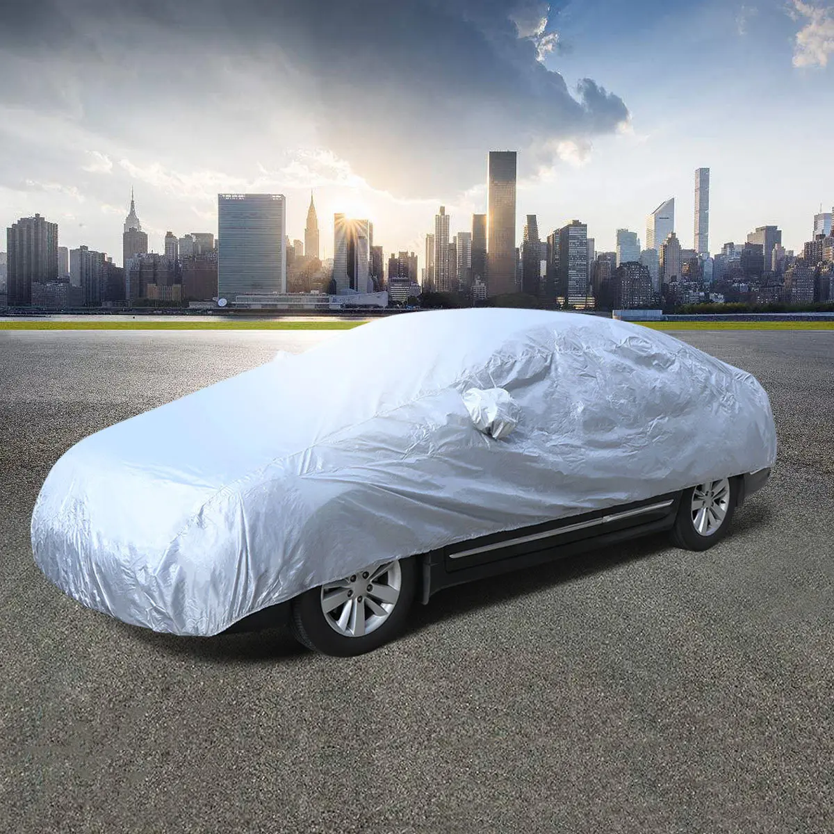 

Universal Full Car Cover Size Xl Silver Uv Protection Foldable Waterproof Sunproof Breathable Car Shade Rain Snow Dust