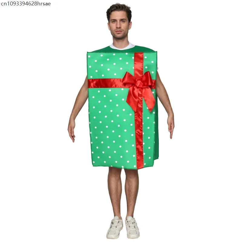 

Fancy Christmas Costume Adult Gift Box Cosplay Jumpsuit Elf Party Show Outfit New Year Dress Up Decorations Family Gift