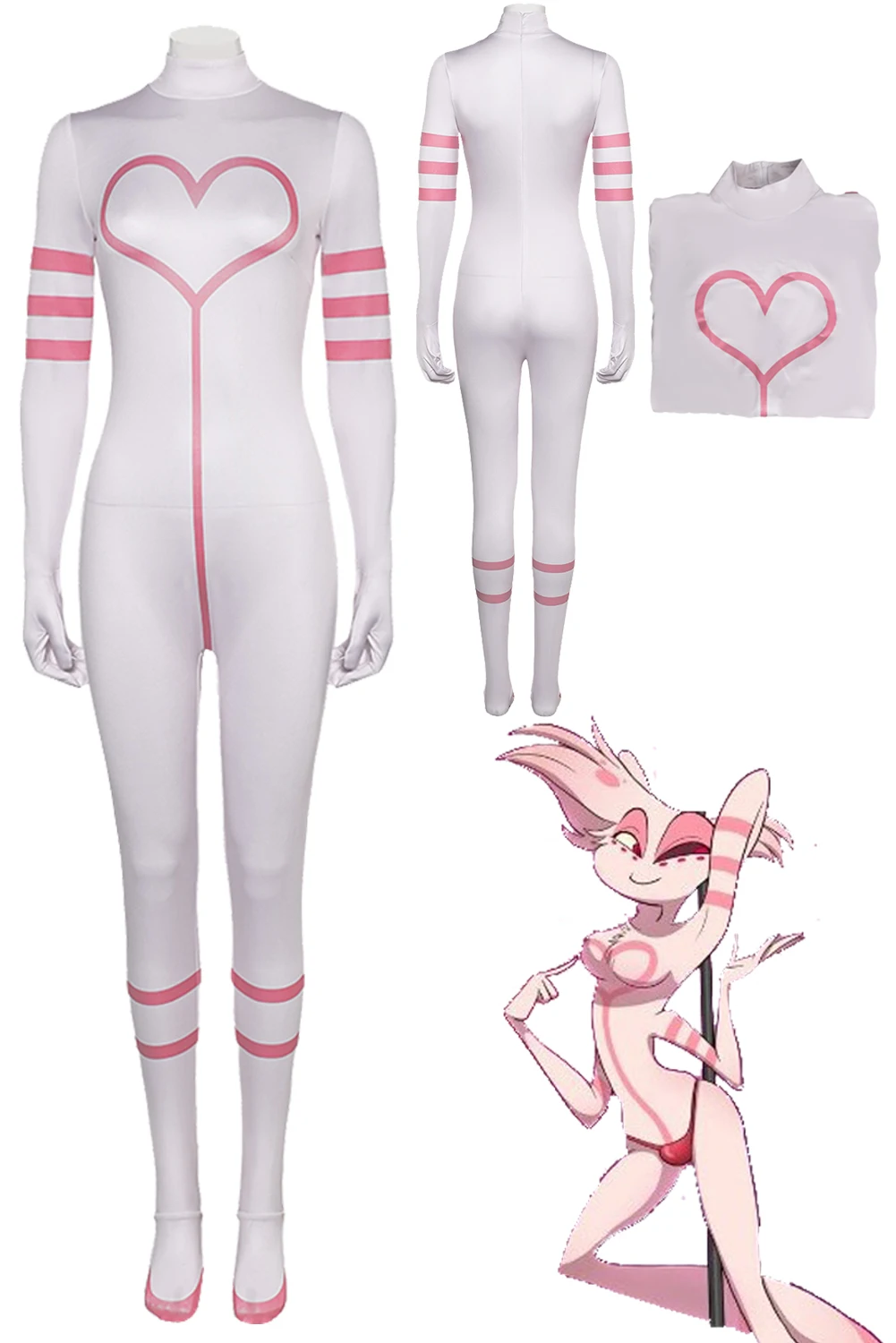 

Hazzbin Fantasy Hotel Cosplay Angel Dust Disguise Female Women Adult Costume Pink Love Tight jumpsuit Halloween Carnival Suit