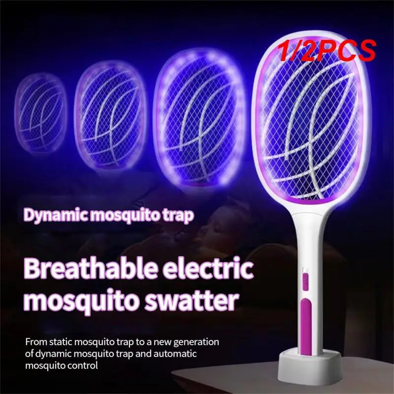 

1/2PCS IN 1 Electric Flies Swatter Killer with UV Light Fly Zapper Racket Rechargeable Mosquito Racket Anti Bug