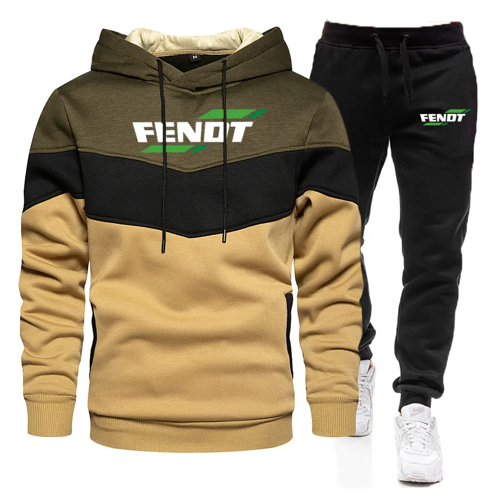 2023 FENDT Men's Tracksuit Hoodie Sets Men Sportswear Hoodies+Sweatpant 2 Pieces Winter Warm Sport Joggers Sweatshirts Suit Male