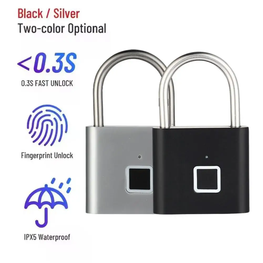 

Fingerprint Padlock Anti-theft Waterproof Keyless Security Digital Lock Portable USB Charging Smart Padlock Portable Box Lock