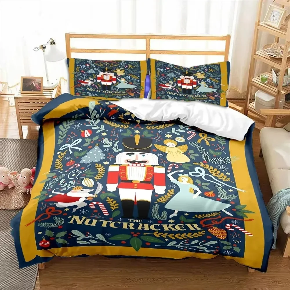 Nutcracker Duvet Cover Set Christmas Bedding Set Cartoon Royal Guarder Comforter Cover New Year Festival Quilt Cover Queen Size
