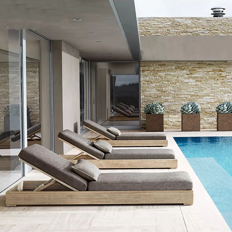 Sun Loungers,Outdoor Bed,Outdoor Daybed Courtyard, Balcony, Leisure Swimming Pool, Waterproof Teak Beach Lounger