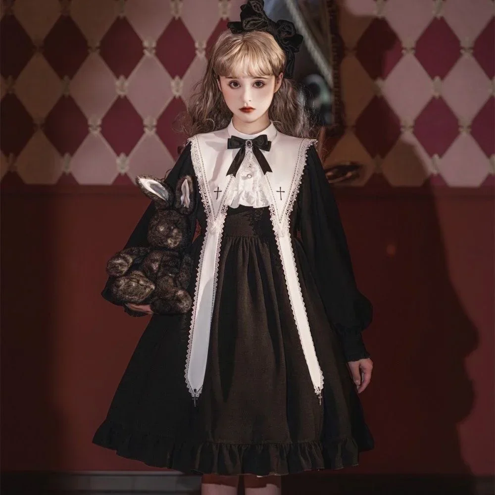 

2025Hymn Cross Dark Daily Gothic Retro Op Long Sleeve Lolita Dress Black Dresses Lolita Skirts Halloween Party Costume for Women