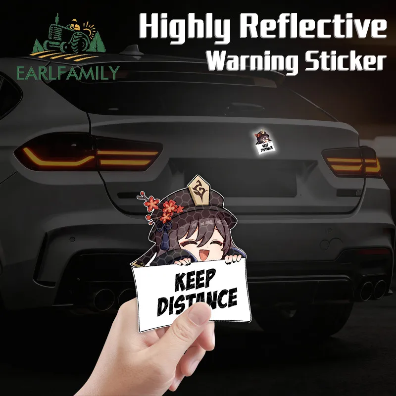 EARLFAMILY Hutao KEEP DISTANCE Warning Reflective Car Stickers Windshield Host Bumper Decals Occlusion Scratch Custom Printing