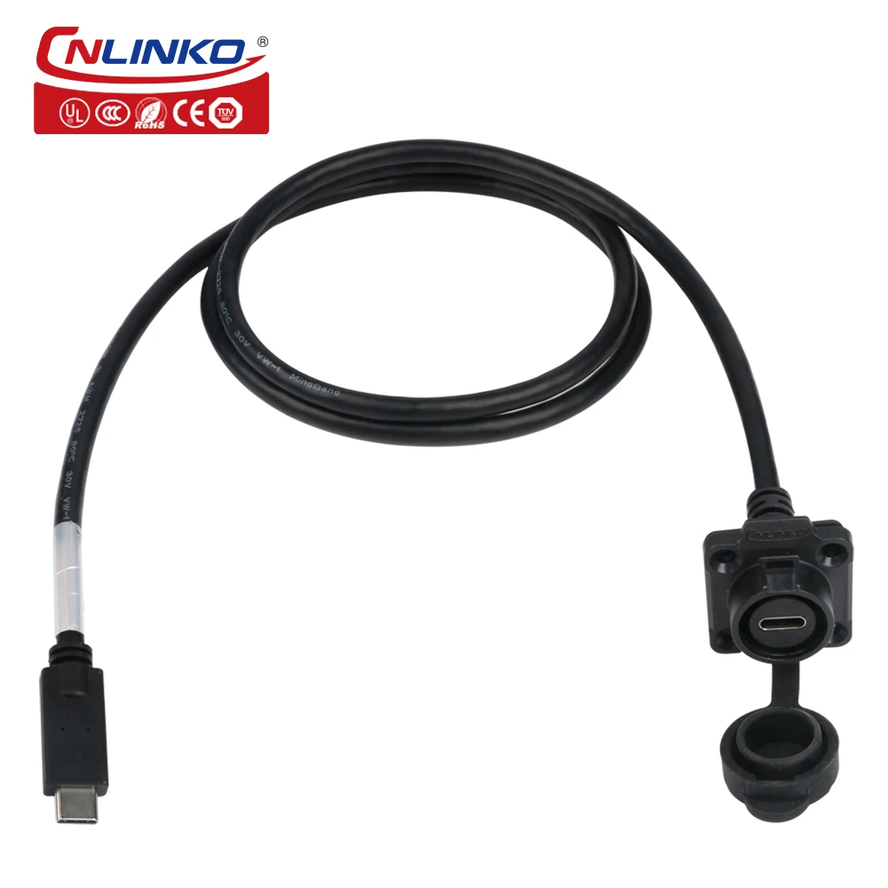 CNLINKO Waterproof Type-C Industrial USB 3.1 Male Plug Female Socket Jacks Panel Mount 0.5/1m Extension Cable USB Data Connector