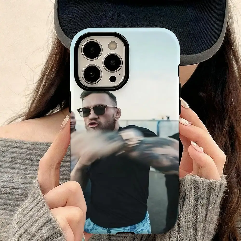 

Чехол для телефона C-Conor McGregor для IPhone 17, 16, 15, 14, 13, 12, Pro Max Plus, глянцевый HD, двухслойная жидкая задняя пленка, твердый корпус