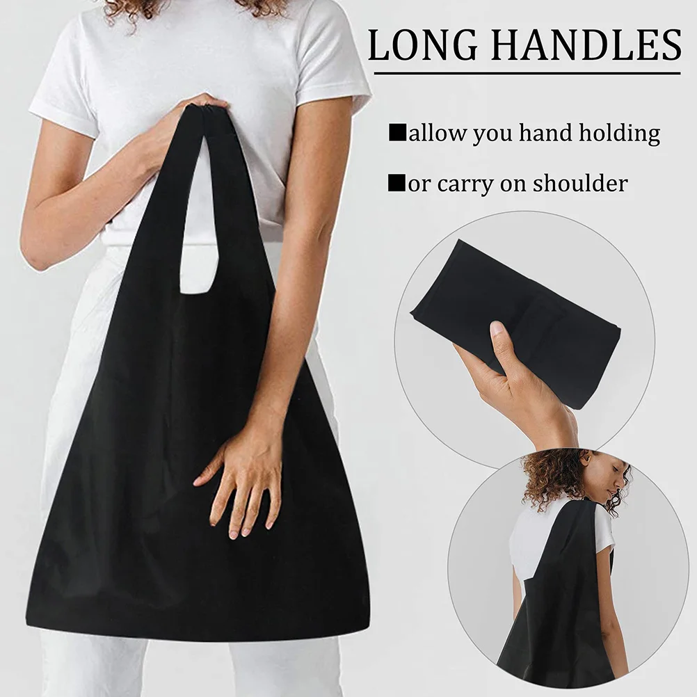

Foldable Shopping Bag Reusable Canvas Tote Large Capacity Lightweight Black Women Handbag for Daily Travel Storage Pouch