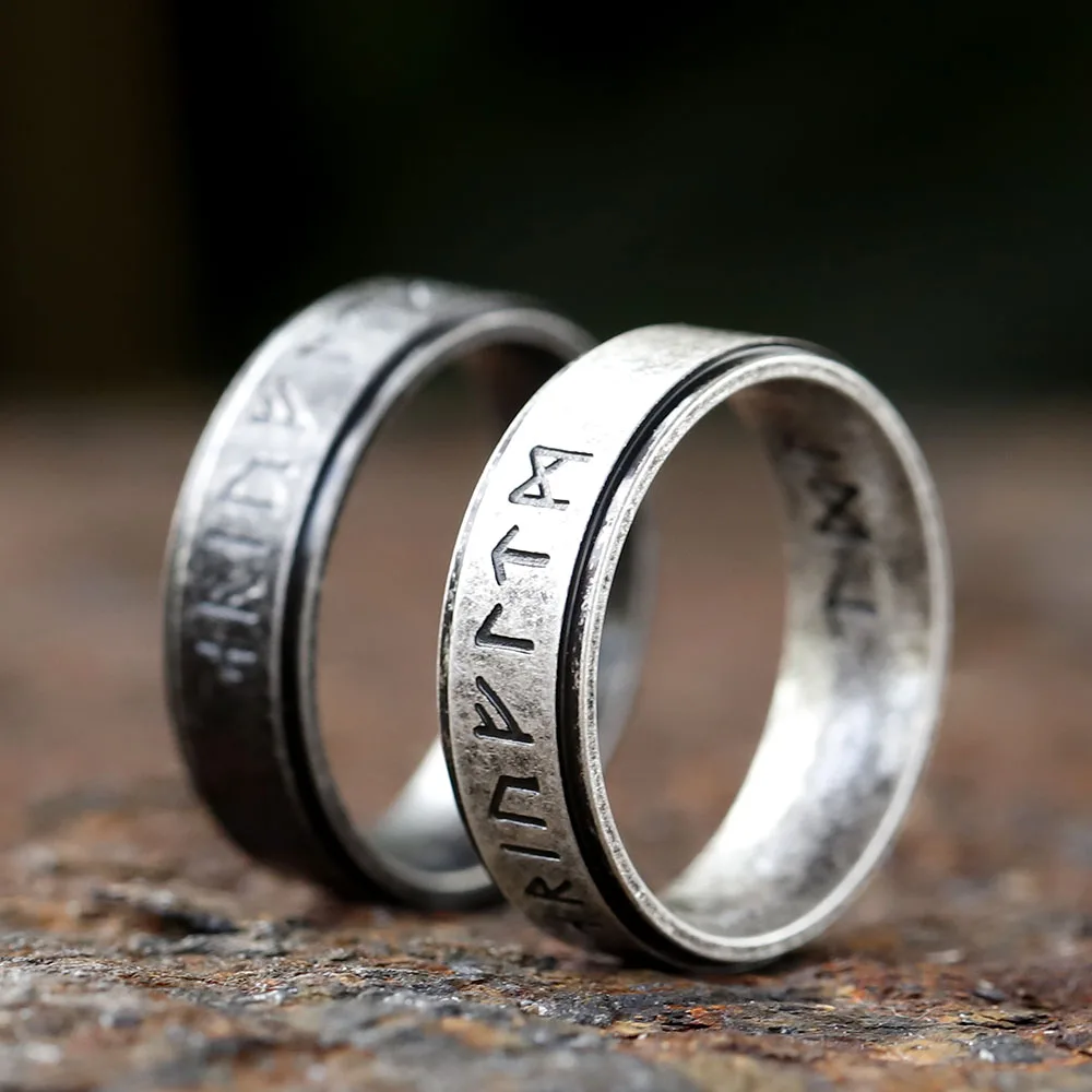 2025 new stainless Steel Viking Runes Ring Nordic Style Runes Powerful Amulets Vintage Odin Norse Counple Jewelry