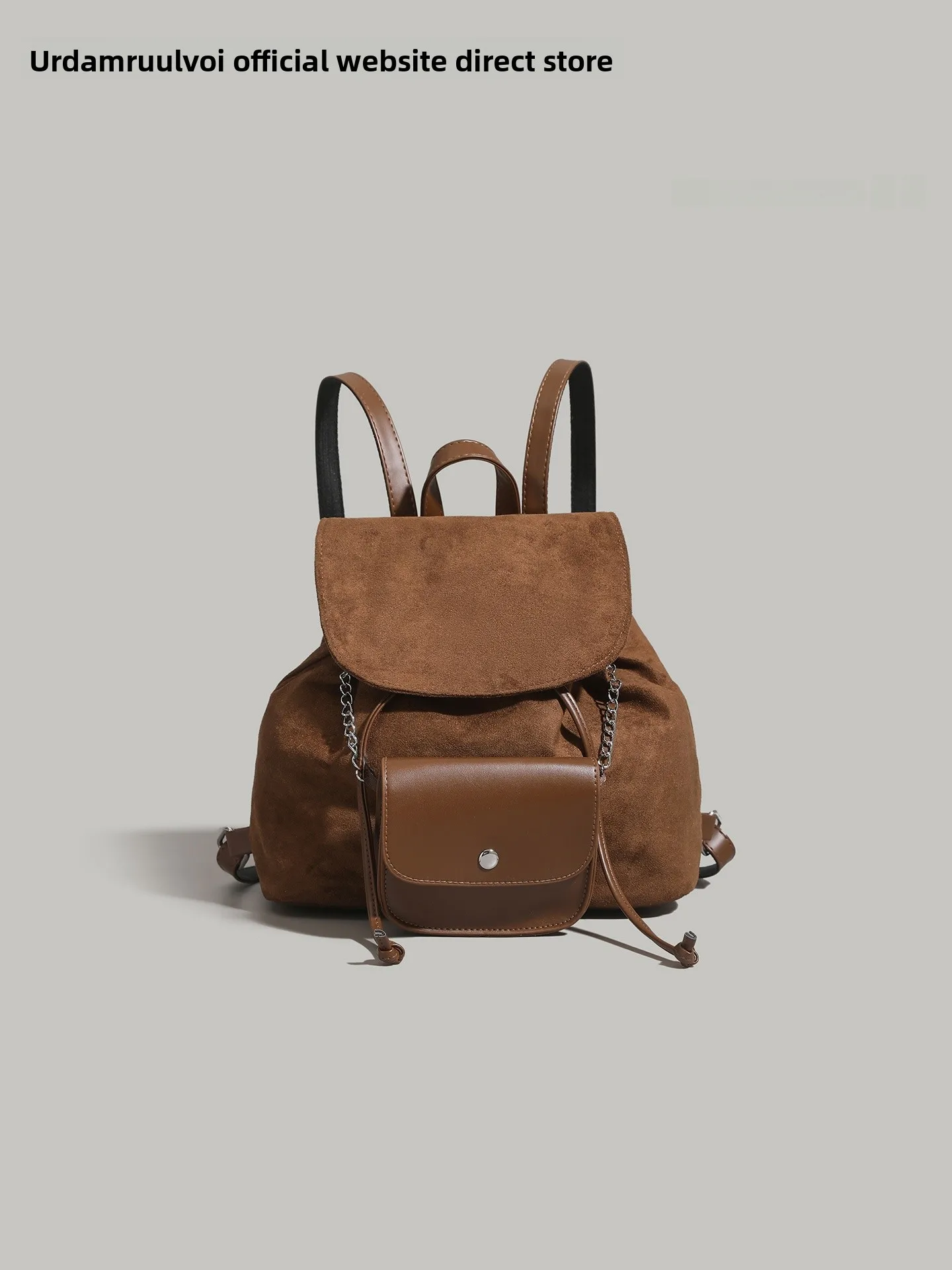 

UR Retro Suede Women's Bapa 2025 New Casual Travel Small Bapa Versatile Student Bookbag Soft Handle Zipper Closure