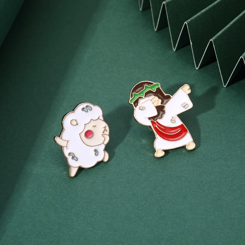 Funny Anime The Messiah Sheep Enamel Brooches Cartoon Jesus Christ Shall Feed His Flock Like a Shepherd Pins