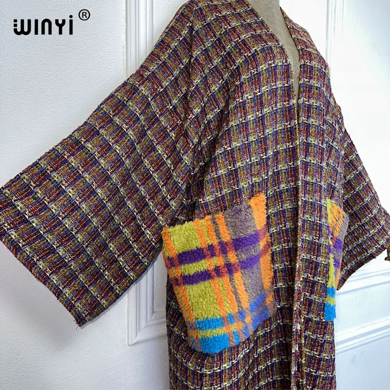 WINYI kimono long down cardigan winter Pocket coat for women abaya dubai luxury Middle East maxi dresses womens kaftan