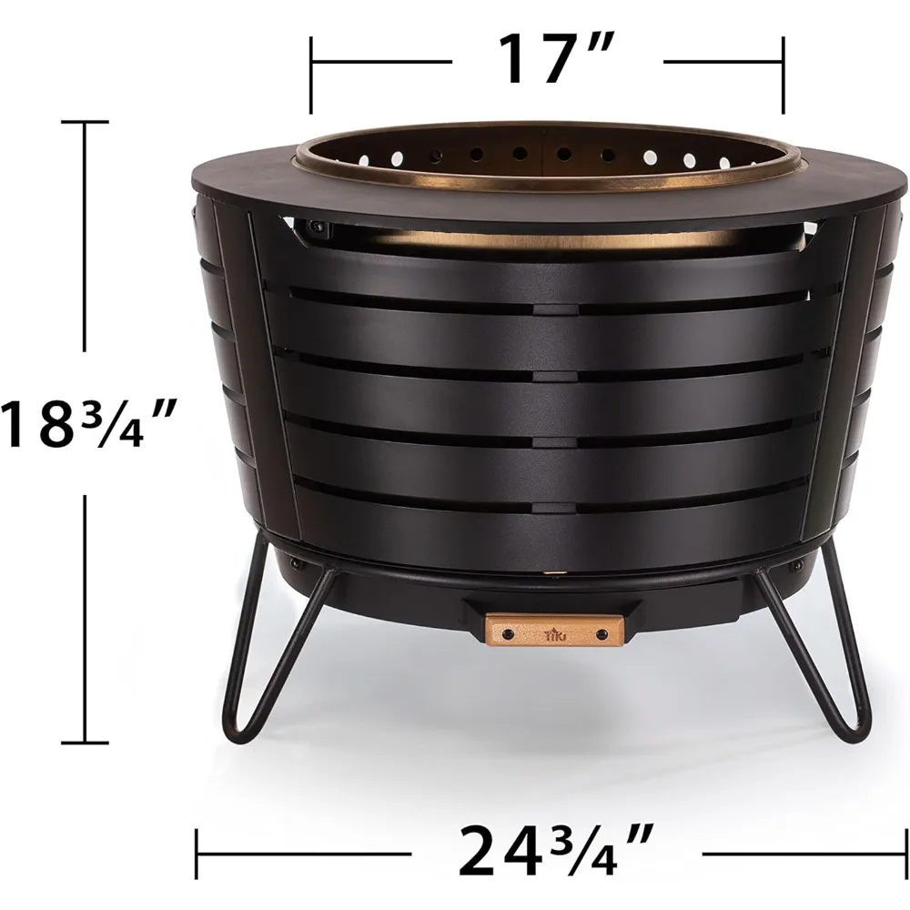 Non-smoking 25-inch wood burning outdoor fire pit - includes wood pack, removable ashtray and weatherproof lid, black