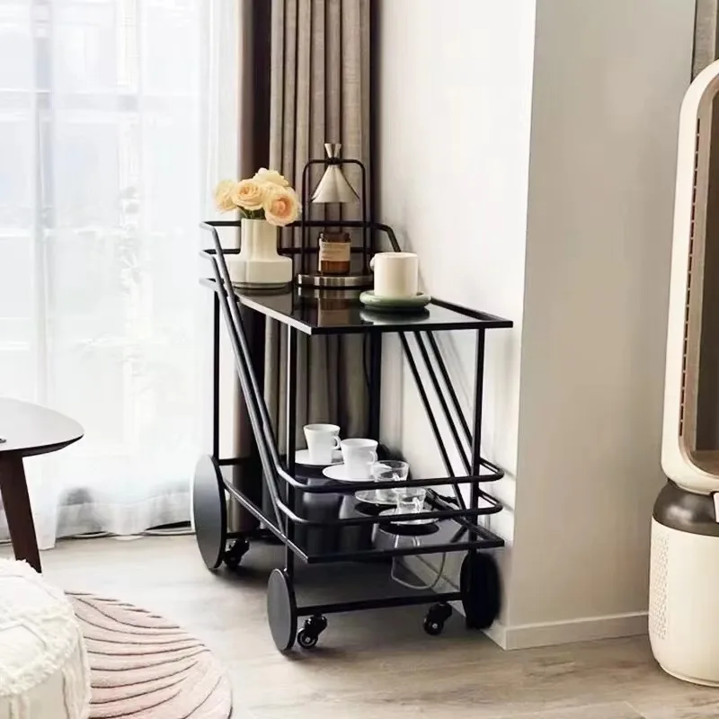 Dining Car Mobile Beverage Car Hidden Wheel Cake Trolley Tea Cart Shelf Dining Cabinet Household Glass Trolley