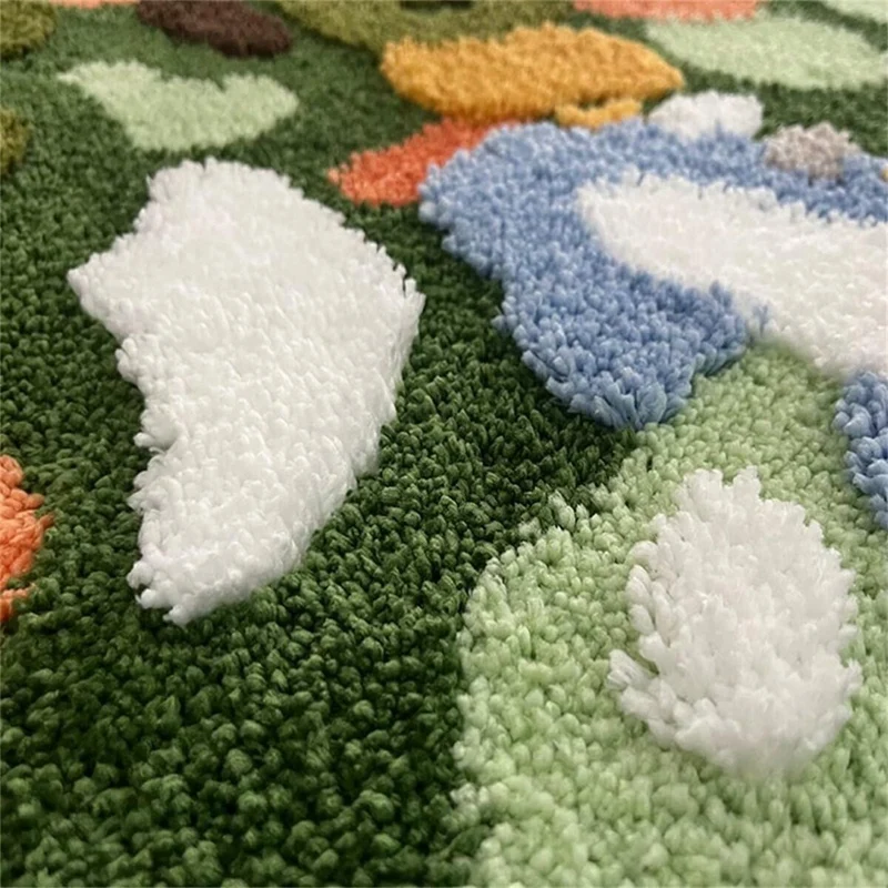 Irregular Green And Yellow Moss Carpet, Grass Moss Carpet Bedroom Kitchen Laundry Room Non-Slip Floor Mat