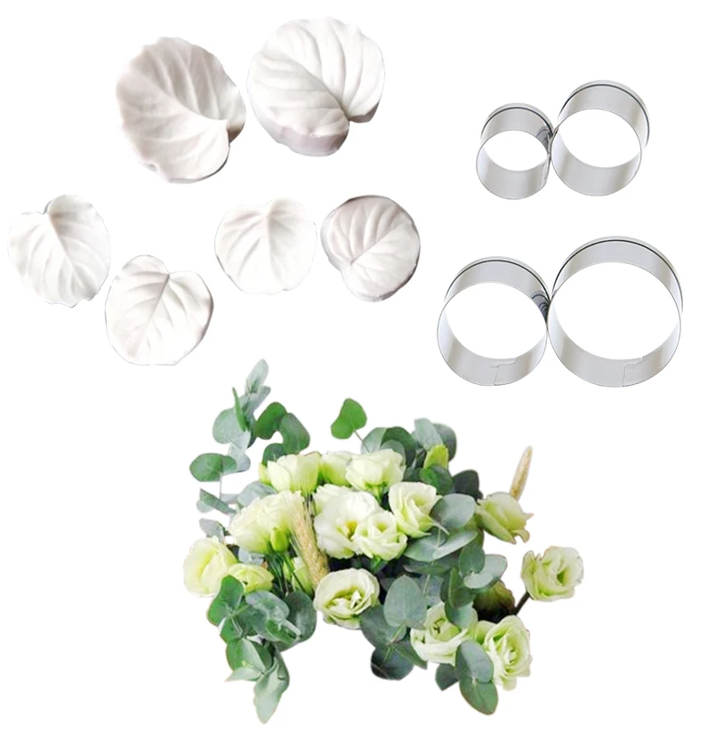 10pcs Eucalyptus Leaf Veiner Silicone Mold &Cutter DIY Handmade Fondant Flower Clay Gumpaste Mould Cake Decorating Tool Bakeware