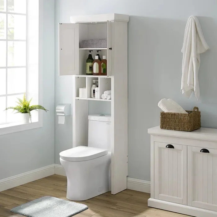 

Factory Custom Pastoral Freestanding Toilet Rack Height 2 Door Bathroom Cabinet with Three Open Layers