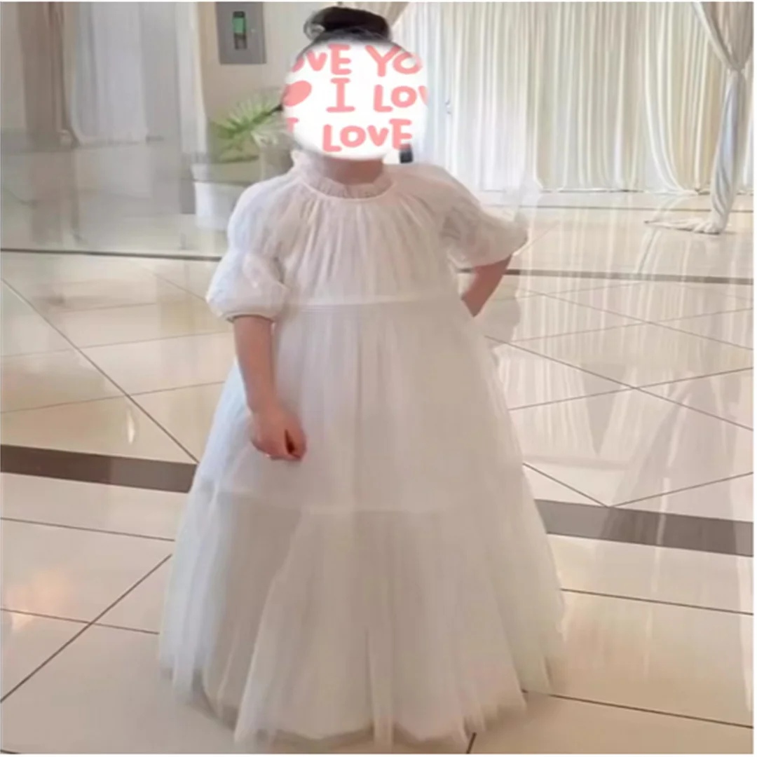 Vestido de niña de flores personalizado, media manga escalonada de tul marfil para boda, fiesta de cumpleaños, banquete, vestidos de comunión