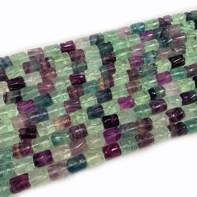 

Natural Fluorite Stone Beads 15'' Carved Column DIY Spacer Loose Beads For Jewelry Making Women Men Beads Bracelet Necklace Gift
