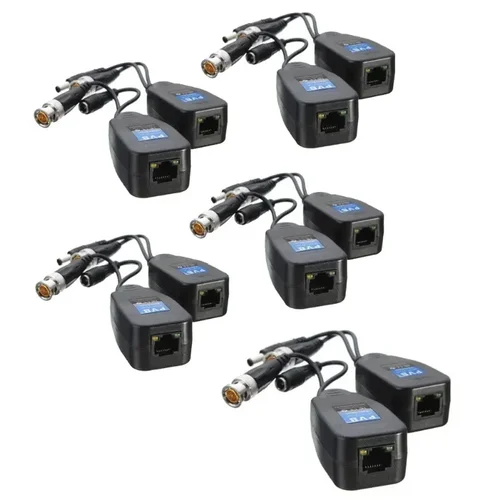 5 pares de transceptor Balun de alimentación de vídeo CCTV coaxial BNC a conector CAT5e 6 RJ45 Cables de transmisión HJ55
