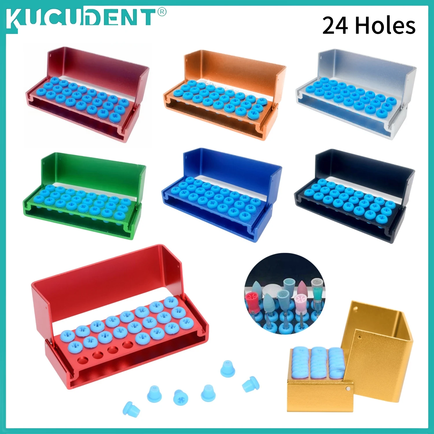 24 Holes Dental Burs Holder Disinfection Box Autoclavable Sterilizer Block Case File Cleaning Stand Organizer Dentist Tools