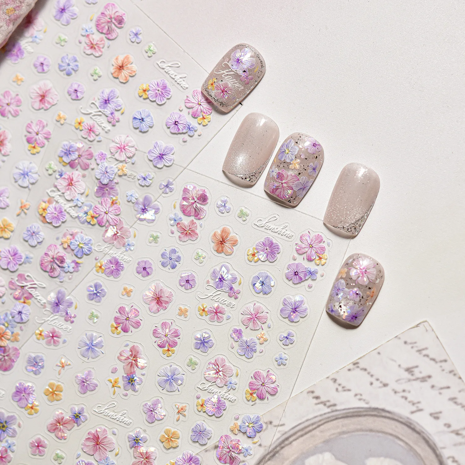 Relief nail stickers for daily use, versatile nail stickers, retro powder mixed with dried flower nail accessories decoration