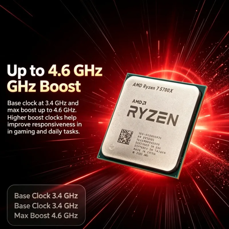 AMD Ryzen 7 5700X R7 8-Core 16-Thread Up to 4.6GHz 3.4GHz L3=32M 7nm 65W Socket AM4 DDR4 PCIe 4.0 Gaming Processor for Office