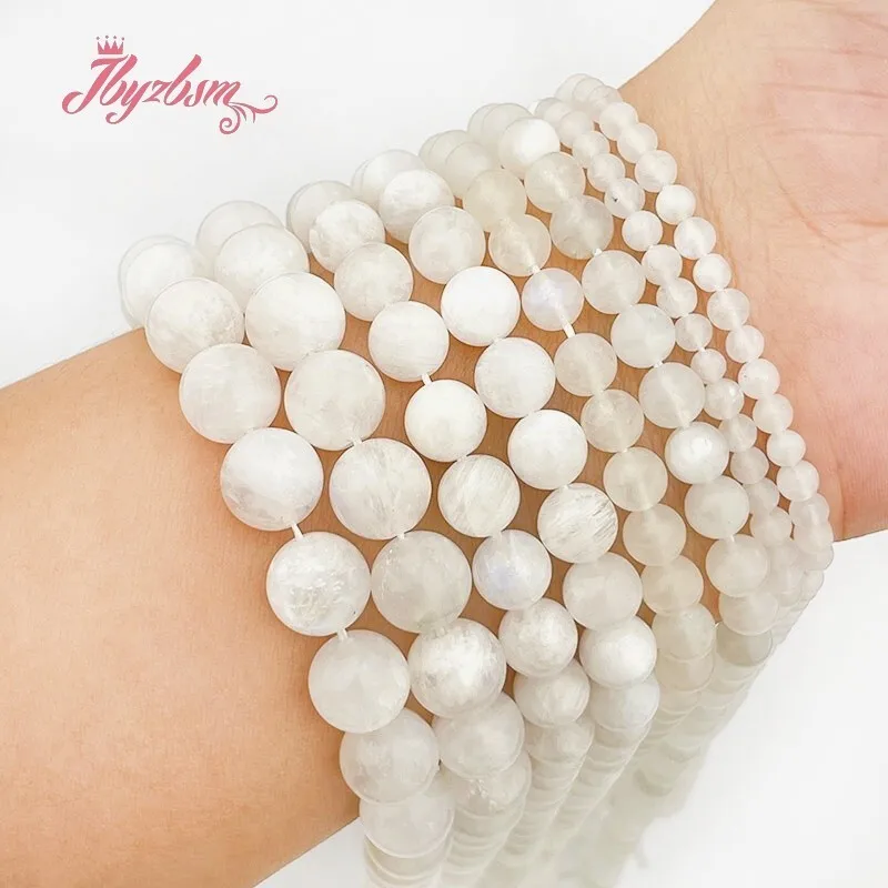 

Natural Moonstone White Round Smooth Stone Beads Strand 7"/15" for Necklace Bracelets Jewelry Making DIY Loose Bead 6mm 8mm 10mm