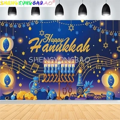 Judaism Happy Hanukkah Background Jewish Jesus Passover Candlestick Party Candles Kwanzaa Bread Decor Photography Backdrop IS-04