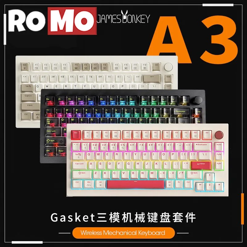 James Donkey A3 Wireless Mechanical Keyboard Thri Mode 81 Key Hot Swap Office Keyboard Gasket Structure Pro RGB Game Keyboard