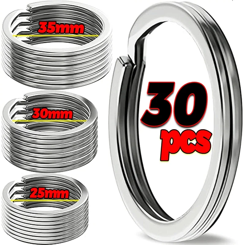 10-30pcs 25-35mm Stainless Steel Key Rings Polished sliver Round Flat Line Split Keyring for Jewelry Making Keychain DIY Finding