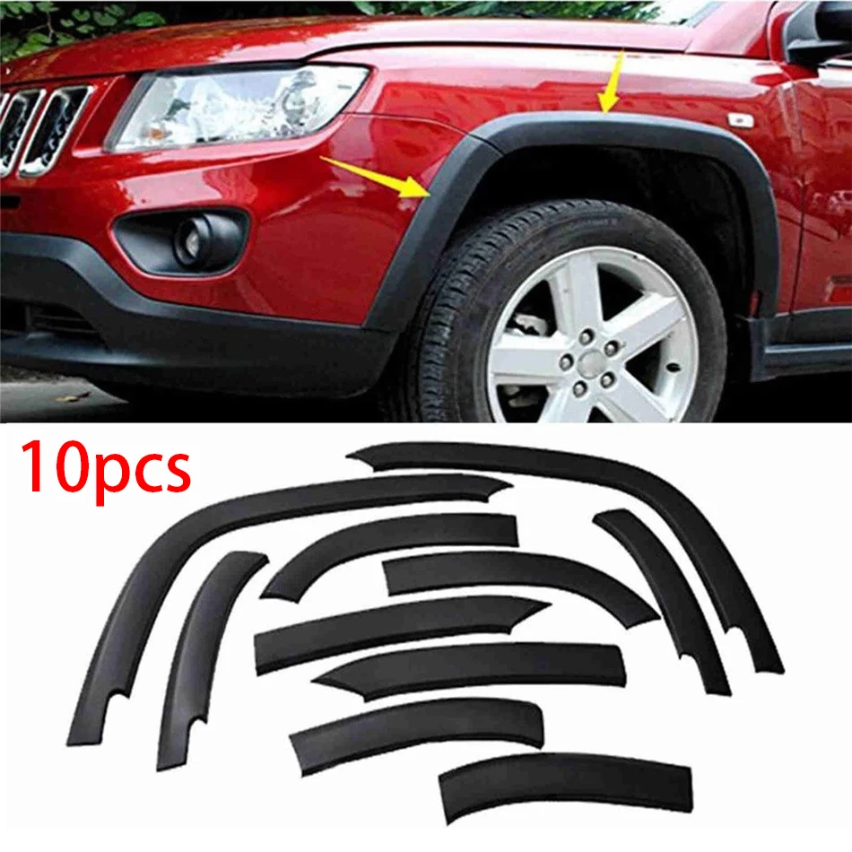 

MX 10Pcs/Set Front & Rear Wheels Fender Flares Cover Protector Molding for Jeep Compass 2011-2018 Black Car Accessories