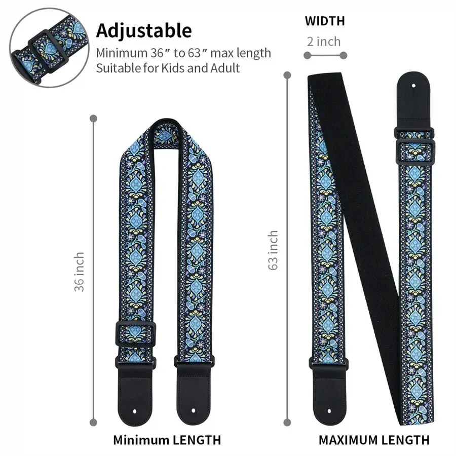 10Pcs Guitar Strap, Electric Guitars and Bass, Jacquard Weave Embroidered Adjustable Strap Includes 5 Picks and Pick Pocket