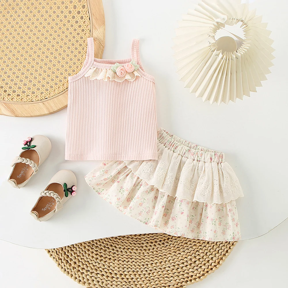 Summer new born baby girl's clothes outfits sets camisole T-shirt floral skirt suits for infant baby girl's clothing beach sets