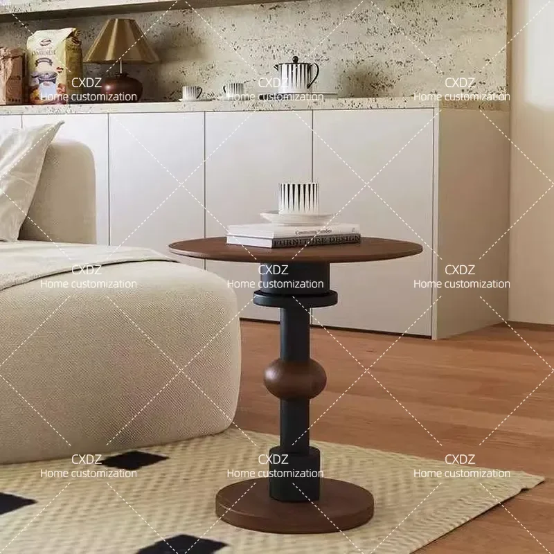 Solid Wood Edge Corner Table Simple Geometric Small Round Coffee Table for Living Room Balcony Creative High Value Side Table