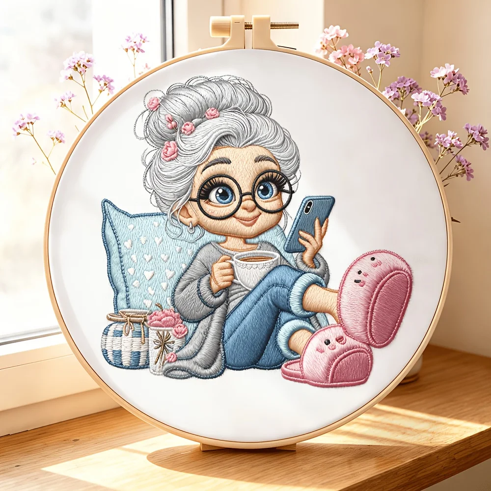 Embroidery Stitch Practice Kit Pre‑Printed Fabric Bamboo Hoop Thread Needles Learning Hand‑Stitching Craft Set