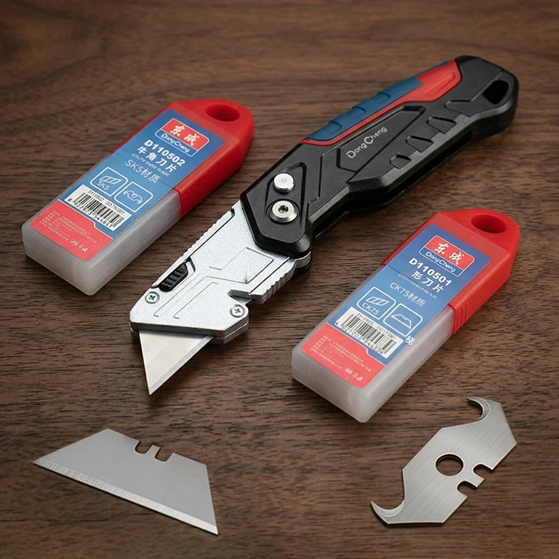 Folding Utility Knife Aluminum Alloy Heavy Duty Box Cutter TPR Grip SK5 Horn Blade Trapezoidal CK75 0.6mm Wallpaper Tool