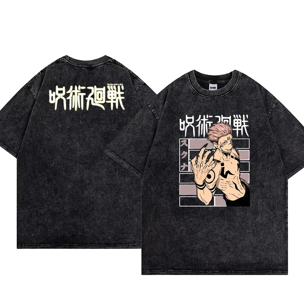 Anime T-shirt Jujutsu Kaisen Men's Washed T-shirt 100% Cotton Breathable Casual Print T-shirt Tee Hip Hop streetwear y2k