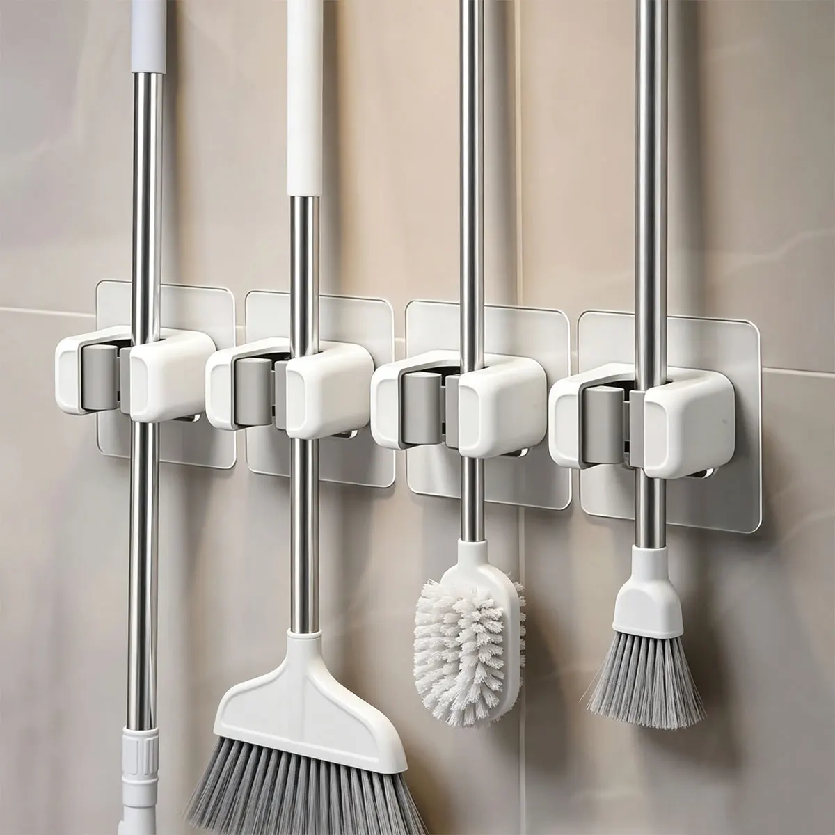 3Pcs No-Screw Wall Storage Rack – Adhesive Broom & Mop Holder, Vertical Space-Saving Organizer for Kitchen, Bathroom, ZSY