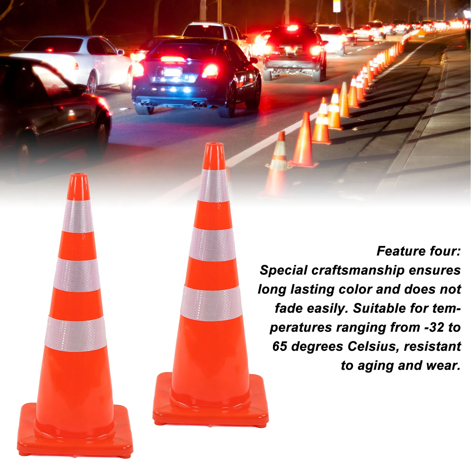 6Pcs Traffic Cones Weather Resistant Reflective Square Base Road Cones for Parking Lot Camping Red