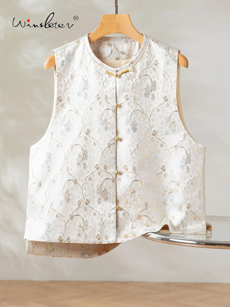 

Winsleter-100%Real Silk Song Brocade Elegant Vest Coat, O Neck Chic Floral, Women Versatile Waistcoat, 2026 Spring New C5D703CC