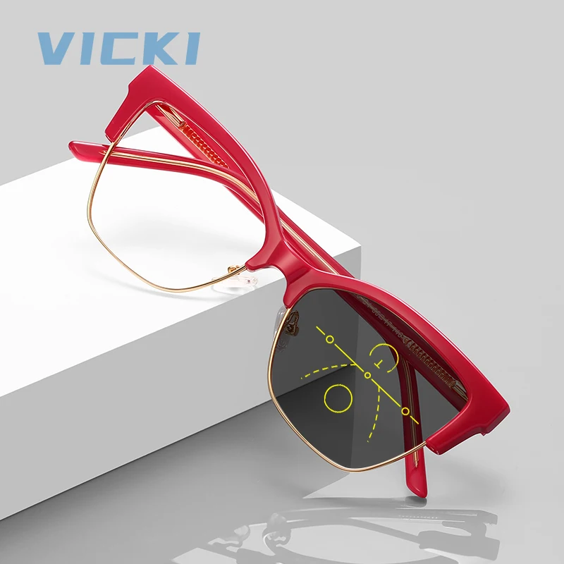 VICKI Fashionable Design Square Butterfly Multi-focus Anti-blue Light Frames Reading Glasses Women Customizable Lenses PFD2175