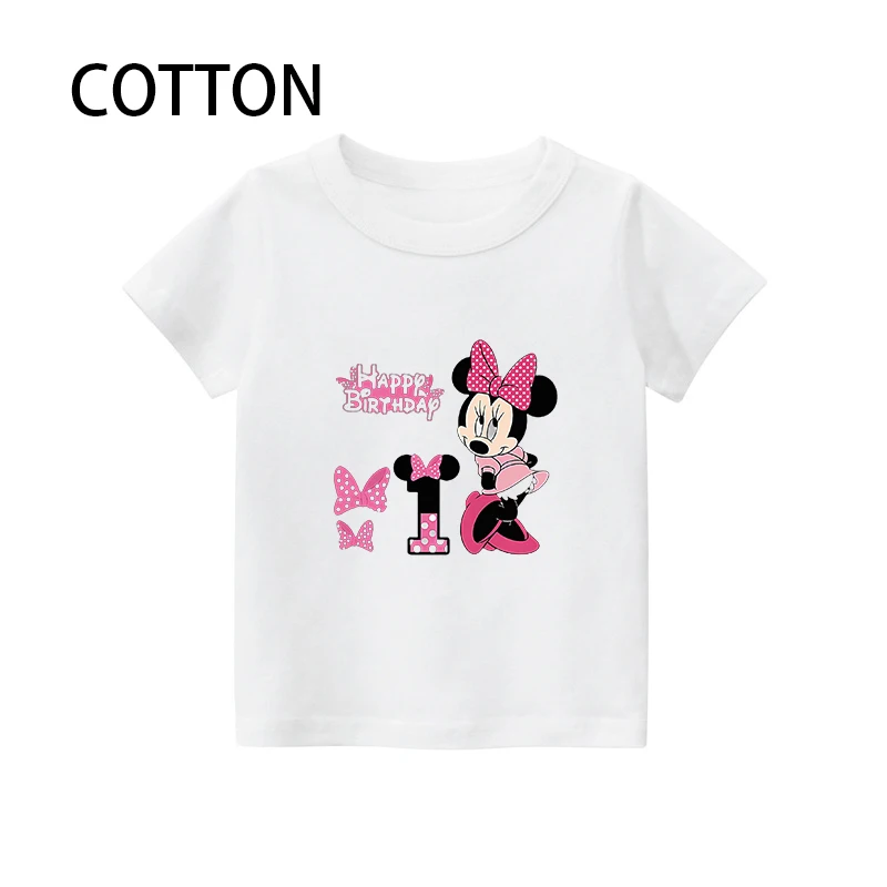 Children clothes tops minnie mouse Birthday Number  Children T-shirt Kawaii  Clothes for Girls T Shirt Anime Cartoons Casual