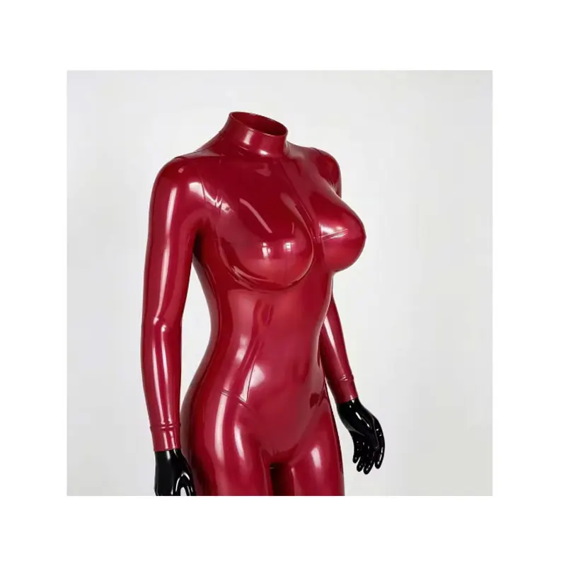 Annie Latex Handmade  Women Red Rubber Body suit Costume With Black Hand Gloves And red socks